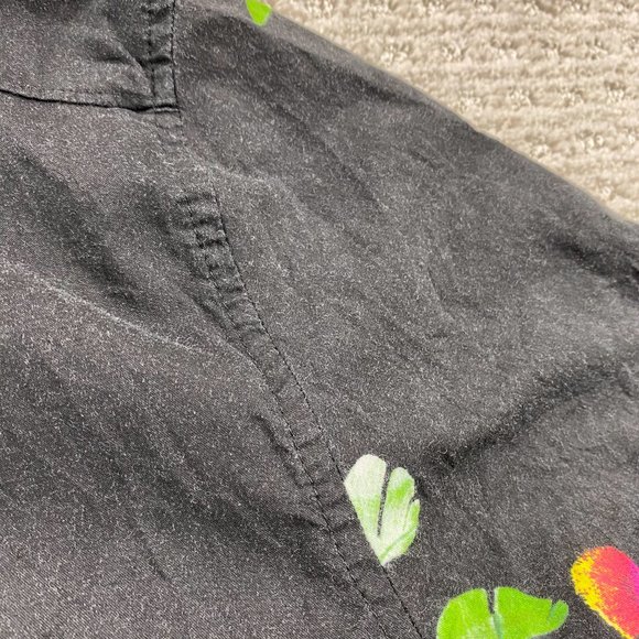 Billabong Gallery Hawaiian Shirt Men Medium M Black Green Floral Button Up Beach - Picture 12 of 12